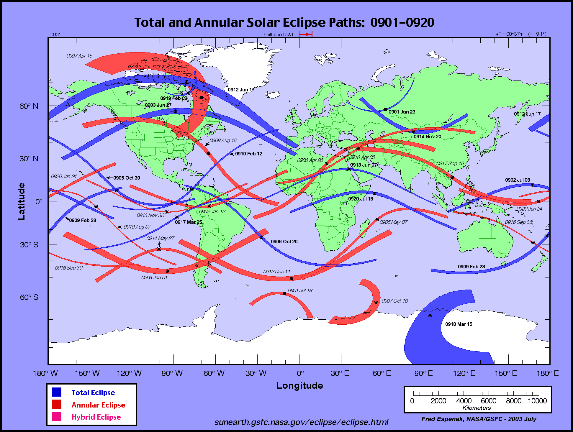 День солнечного затмения в 2024. Атлас солнечных затмений. Total and Annual Solar Eclipse Paths.